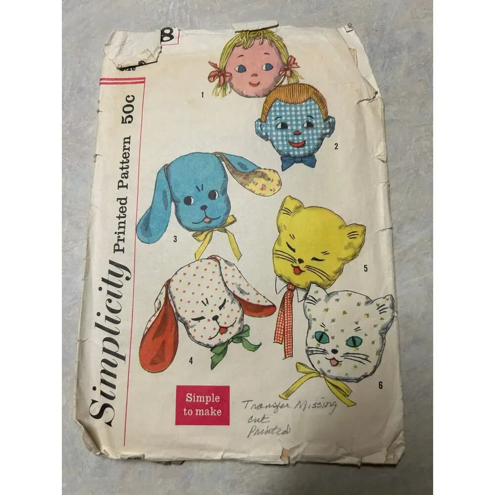 Vintage 1950's Simplicity‎ Pattern #2328 Six Playmate Pillows